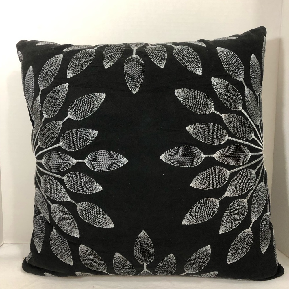 Madison Park Palmer Black Suede Accent Throw Pillow Stitched Flower 16 x16